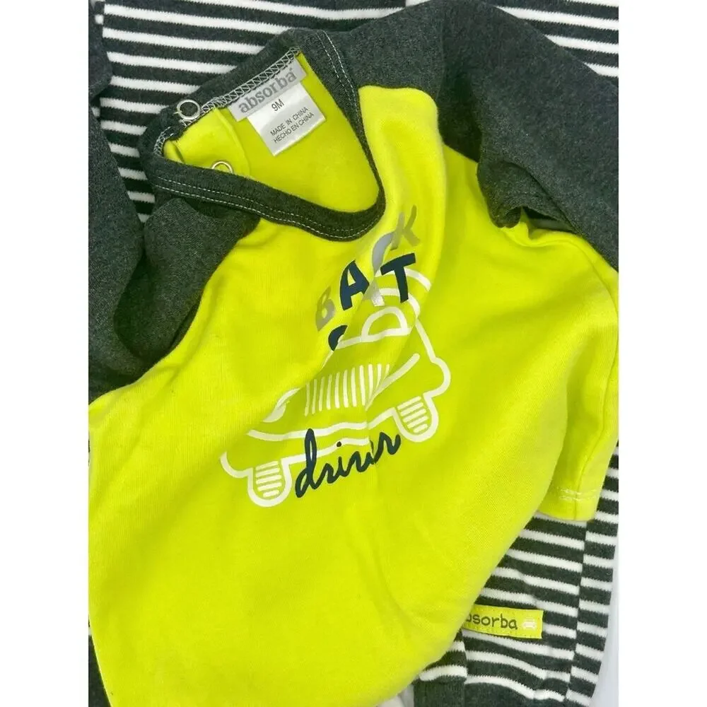 Asorba 3 Piece Set SIze 9mo White Grey Chartreuse Long Sleeve (909)